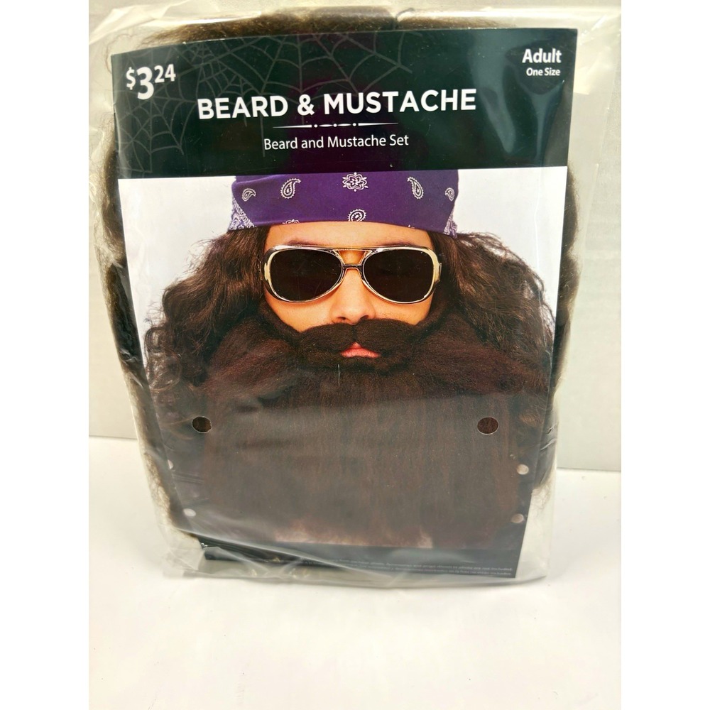 Walmart Curly Brown Beard and Mustache Set Adult One Size Halloween WM35198